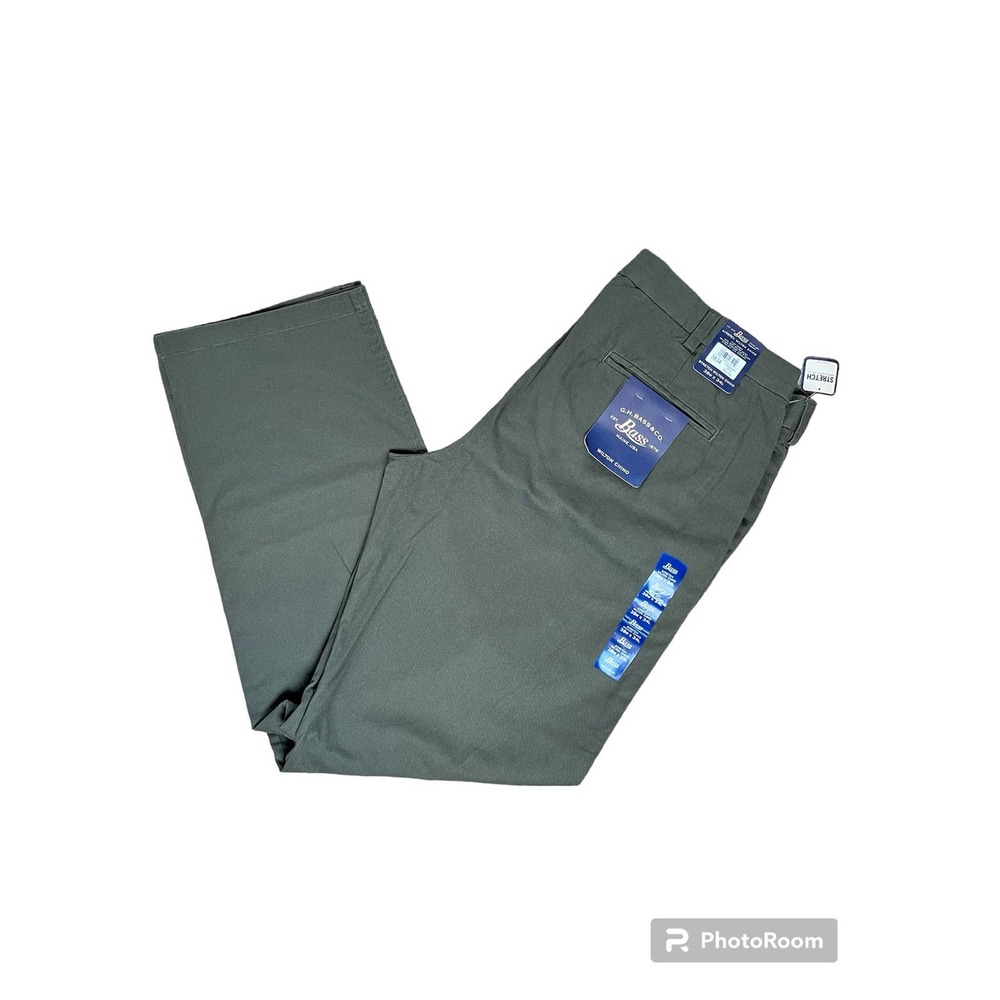 Bass Co Wilton Chino Pants Casual Working Slacks Khaki Green Mens Size 38x34 New